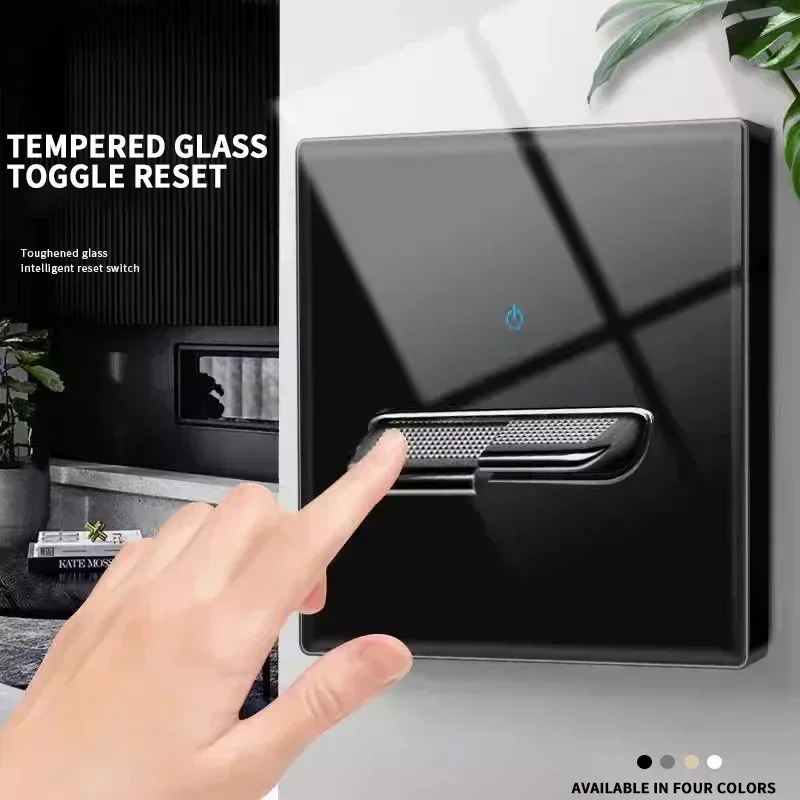 Black Tempered Glass Wall Switch Panel Led European 16a Socket Retro Toggle Light Switch Eu Uk Standard 1Gang-4gang 2usb Socket
