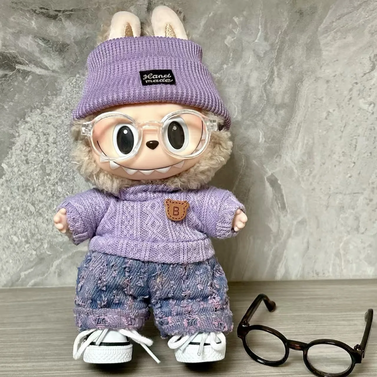 

For 15-17cm Labubu Doll Accessories Outfit Clothes Bear Label Hat Love Sweater Set Cute Decoration Little Clothes Toy Collectors