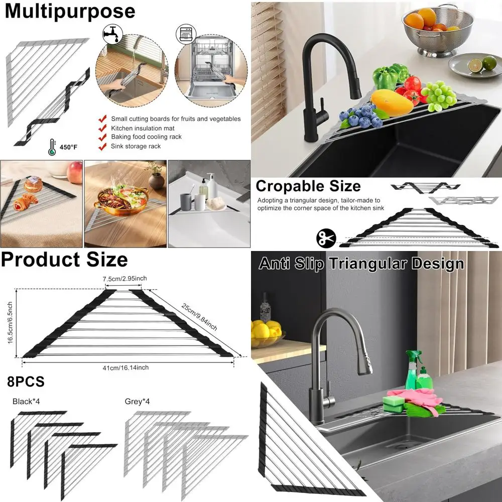 

Складная треугольная полка для посуды из нержавеющей стали — компактный угловой органайзер для раковины для кухни и ванной комнаты