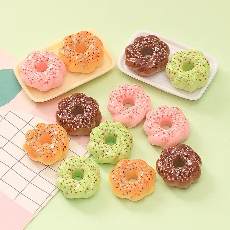 10pcs Simulation Food Toy Flower Donut Diy Handmade Trendy Toy Resin Jewelry Three-dimensional Miniature Claw Machine Ornaments