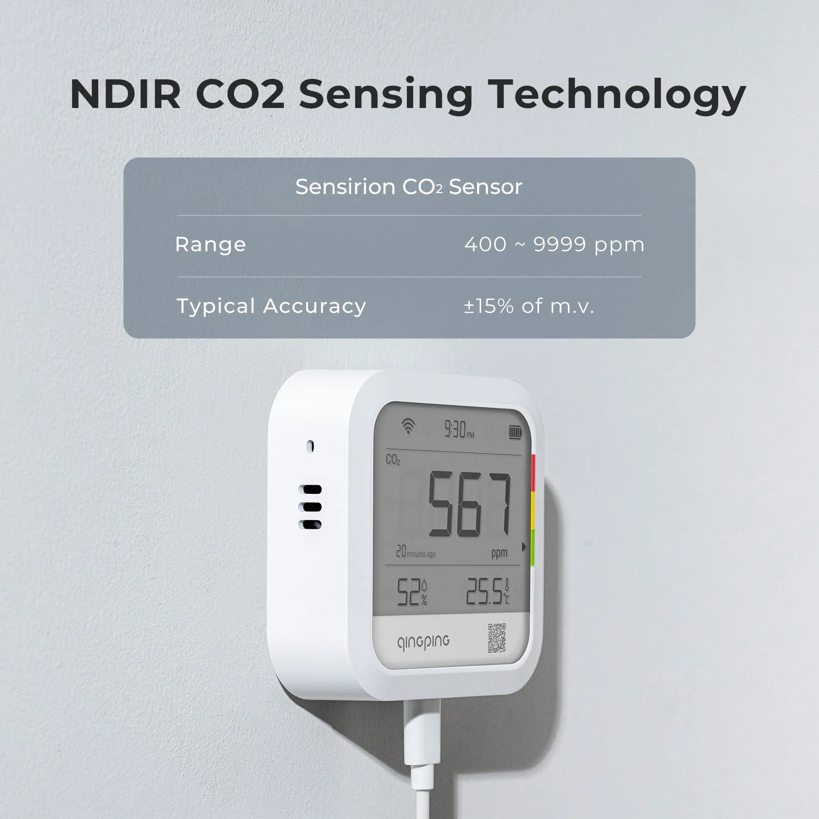 Qingping Thermometer Hygrometer CO2 Detetor, Remote Monitoring, Temperature & Humidity Monitor,Fast Alert Notification, Recharge