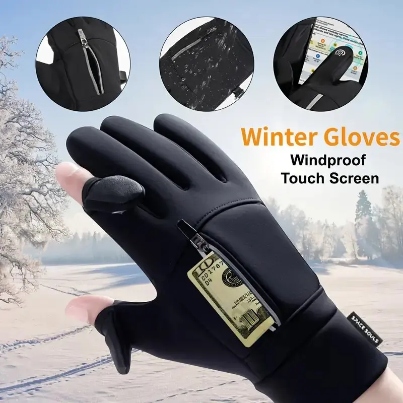 Winter Warm Touch Screen Gloves Outdoor Windproof Waterproof Cold-proof Gloves Men Driving Cycling Fishing Ski Gloves