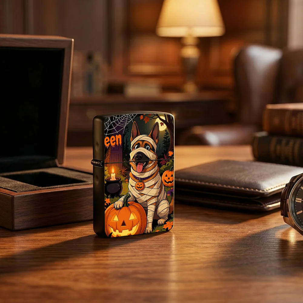 Cute horror Flip Top Lighter lighters vintage Mummy German Shepherd Dog Pumpkin Night Halloween Print lighters for smokers