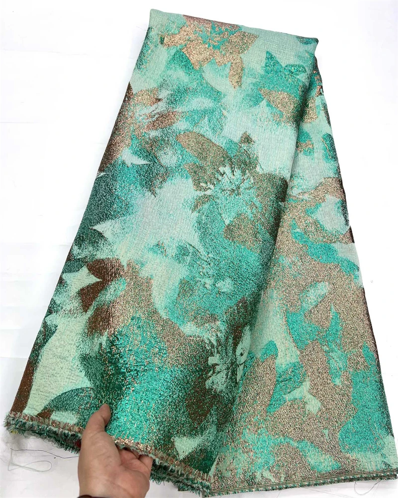 Brocado de Jacquard africano para mujer, tela de lujo, Material Floral Damasco, encaje dorado nigeriano, Brocard Tissu para manualidades de moda
