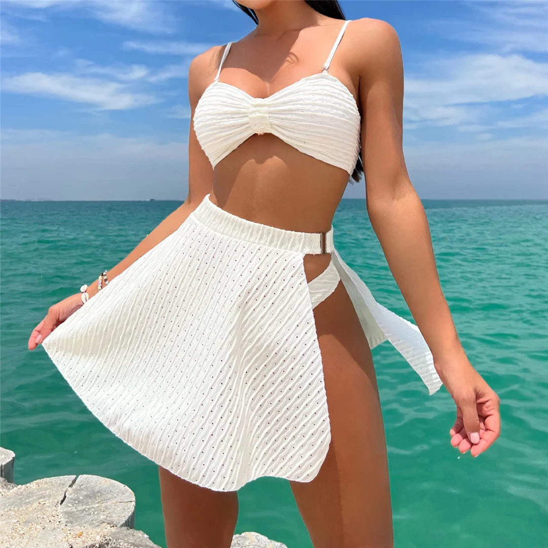 Sexy mit Rock, geraffter brasilianischer Bikini, Damen-Badebekleidung, dreiteiliges Bikini-Set, Badeanzug, Badebekleidung, Schwimmbekleidung V4710 – Detail 22