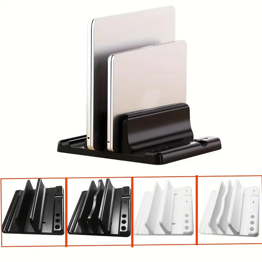 Multifunctional Adjustable Vertical Laptop Stand Dual-Slot Desk Organizer for ablets Phones Space-Saving Holder for Home Office