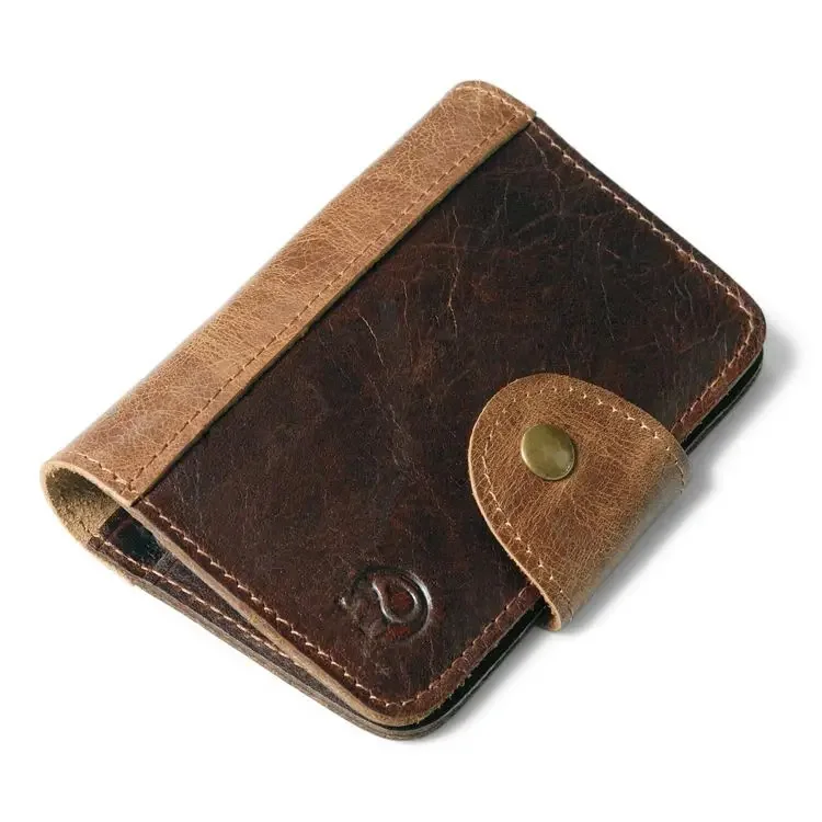 Echtes Leder Kartenetui für Herren Minimalistisches Schlankes Kreditkartenetui Vintage Mini-Geldbörse mit Druckknopf Organizer