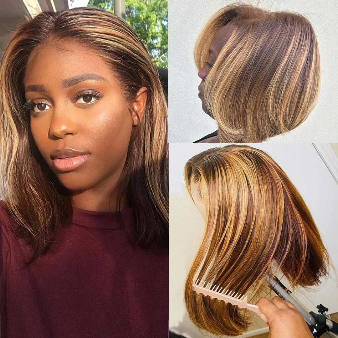 Ombre Highlight Wig Bob 13x4 Lace Front Human Hair Wigs Color Short Bob Lace Frontal Wigs Brazilian 4/27 Bob Hair Wigs