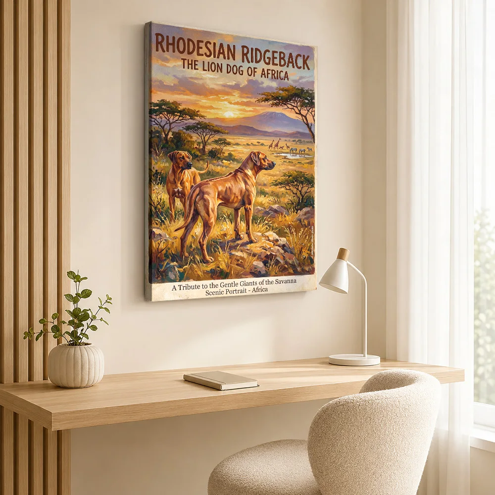 Rhodesian Ridgeback African Savanna Painting Canvas Print Poster Personalized Photo Modern Aesthetic Wall Art for Office Decor