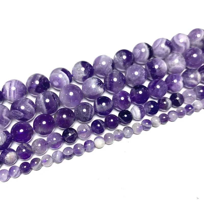 Fine AAA Natural Stone Dream Lace Amethyst Purple Crystal Round Loose Beads for Jewelry Making DIY Bracelet 4 6 8 10 12mm Strand