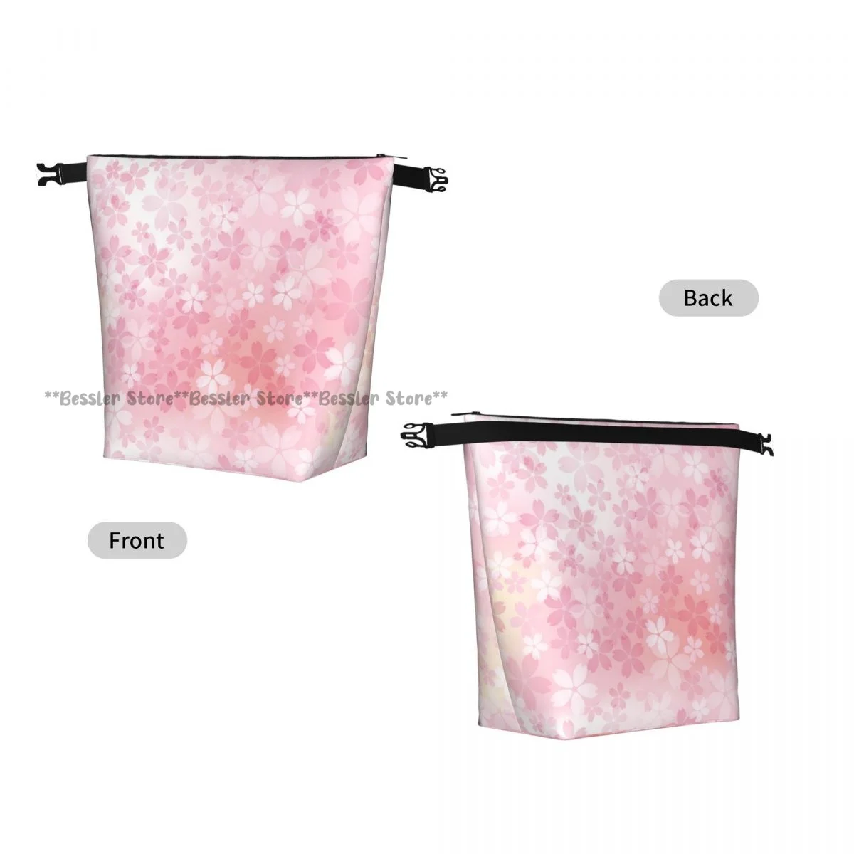 Portable Roll-top Insulated Cooler Lunch Bag Pink Cherry Blossoms In Full Bloom Thermal Food Bag for Travel Outdoor Camping