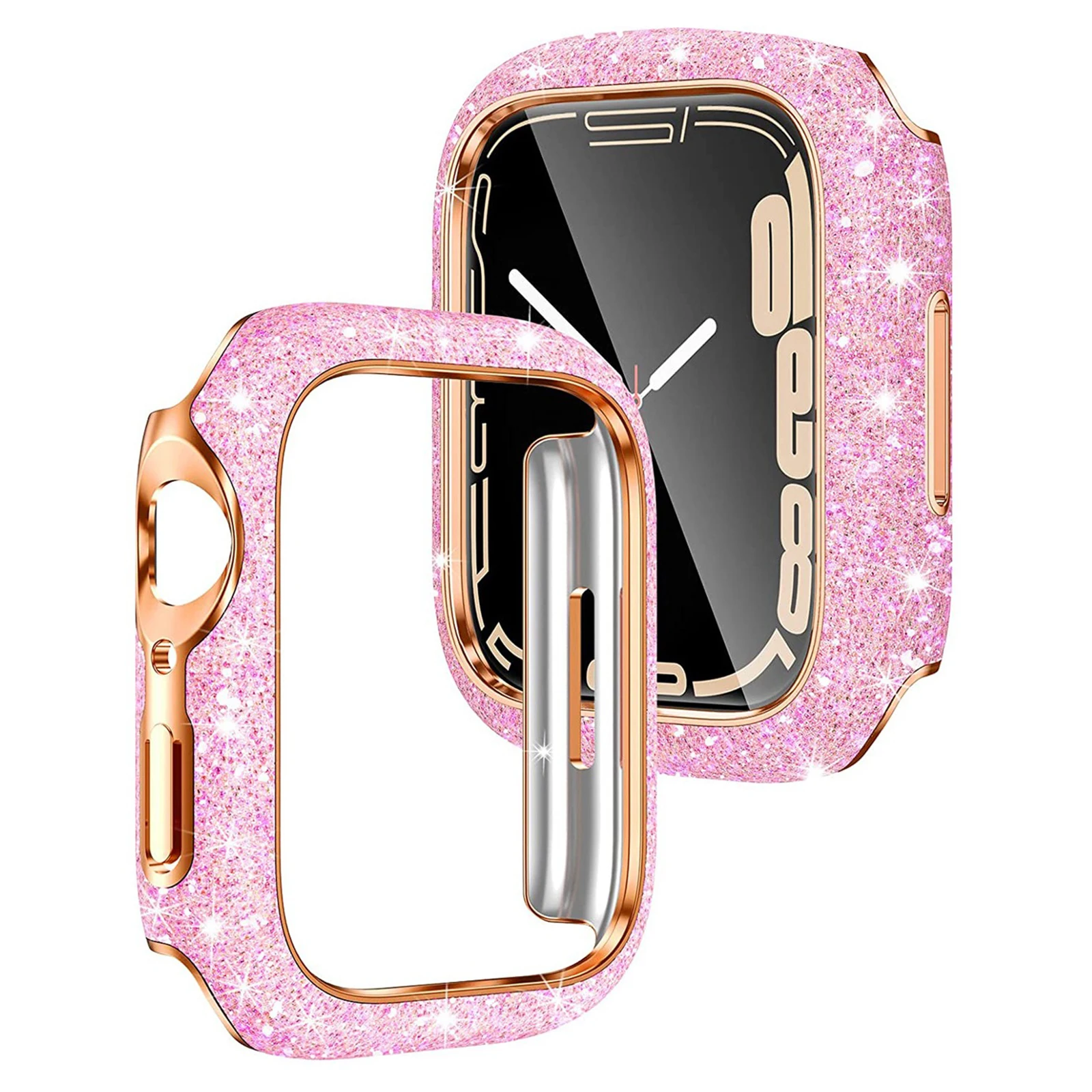 

Для Apple Watch Series 6/5/4/SE/SE (2022) 44 мм Защитная рамка для ПК с блестящим кристаллическим декором - розовый