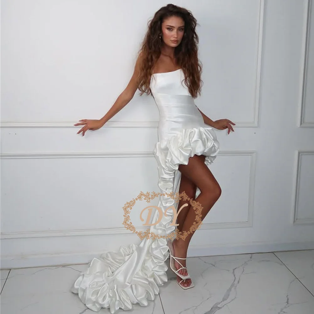 

DY Modern Strapless Sheath Soft Stain Wedding Dress Sleeveless High/Low Sexy Bridal Gown Customized Lace-up Back Robe De Mariage