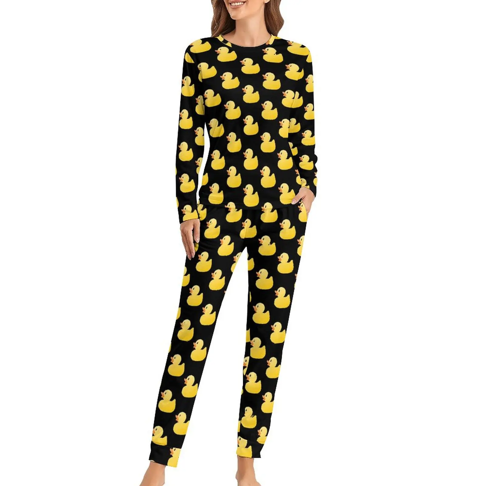 Cute Rubber Ducks Pajamas Spring Animal Print Night Oversize Nightwear Female Long-Sleeve Pattern Soft Pajama Sets