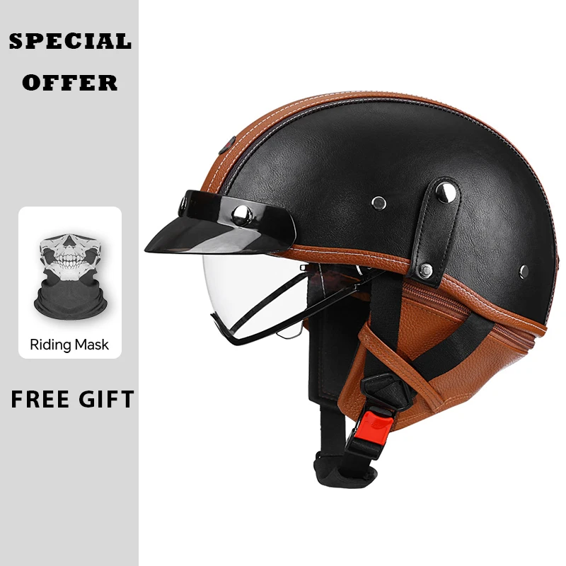 

Leather Motorcycle Half Helmet DOT 1/2 Open Half Helmet Motorbike German Retro Vintage 1/2 Half Helmet Chopper Biker Pilot