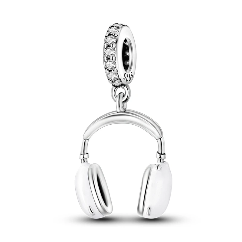 

925 Sterling Silver Charms Bead CZ Zircon Earphones Dangle Fit Original Bracelet DIY Women Jewelry