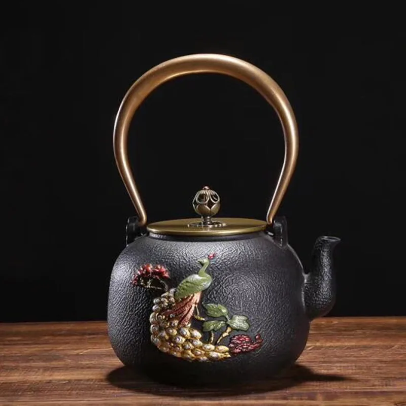 1.4 Japanese Tea Pot Exquisite Plum and Bamboo Painted Series Cast Iron Kettle Boiling Water Set  Pot view 4