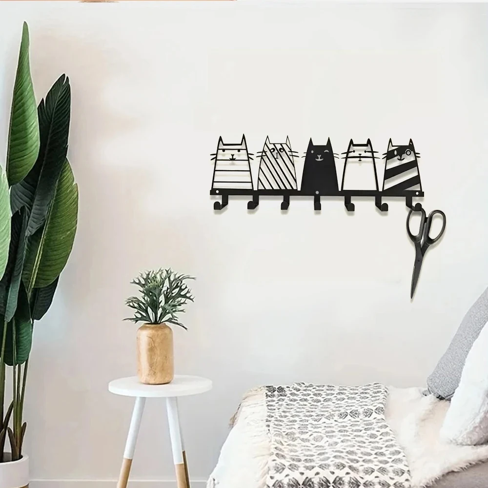 1 Stück neuer süßer Katzen-Dekorhaken, 7 Haken, Schlüsselhaken-Rack, moderne Garderobe, Katzen-Dekor, Wandgarderobe
