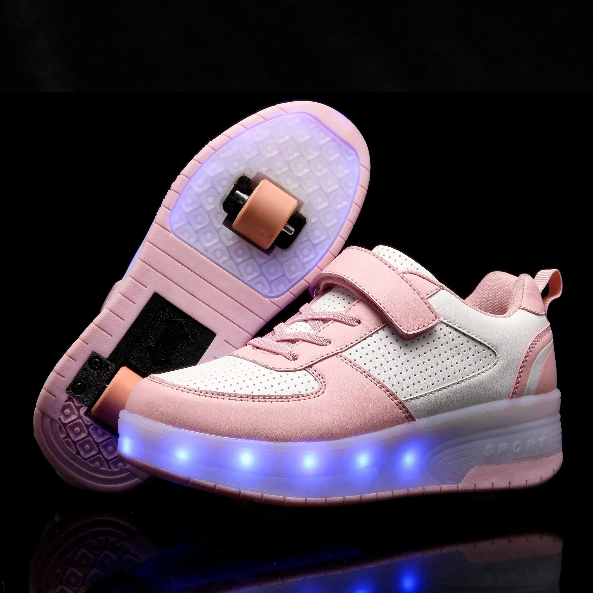 

Children’s Two Wheels Luminous Glowing Sneakers Heels Pink Led Light Roller Skate Shoes Kids Led Shoes Boys Girls USB Charging
