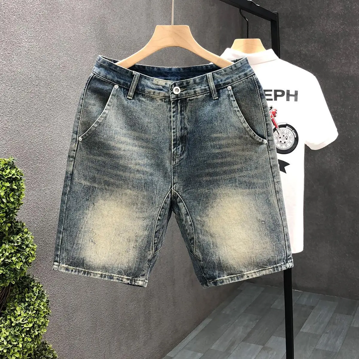 

Men's Retro Denim Shorts Casual Knee Length Solid Fashion Cowboy Shorts 2023 Summer New Kpop Boyfriend Streetwear Short Jeans