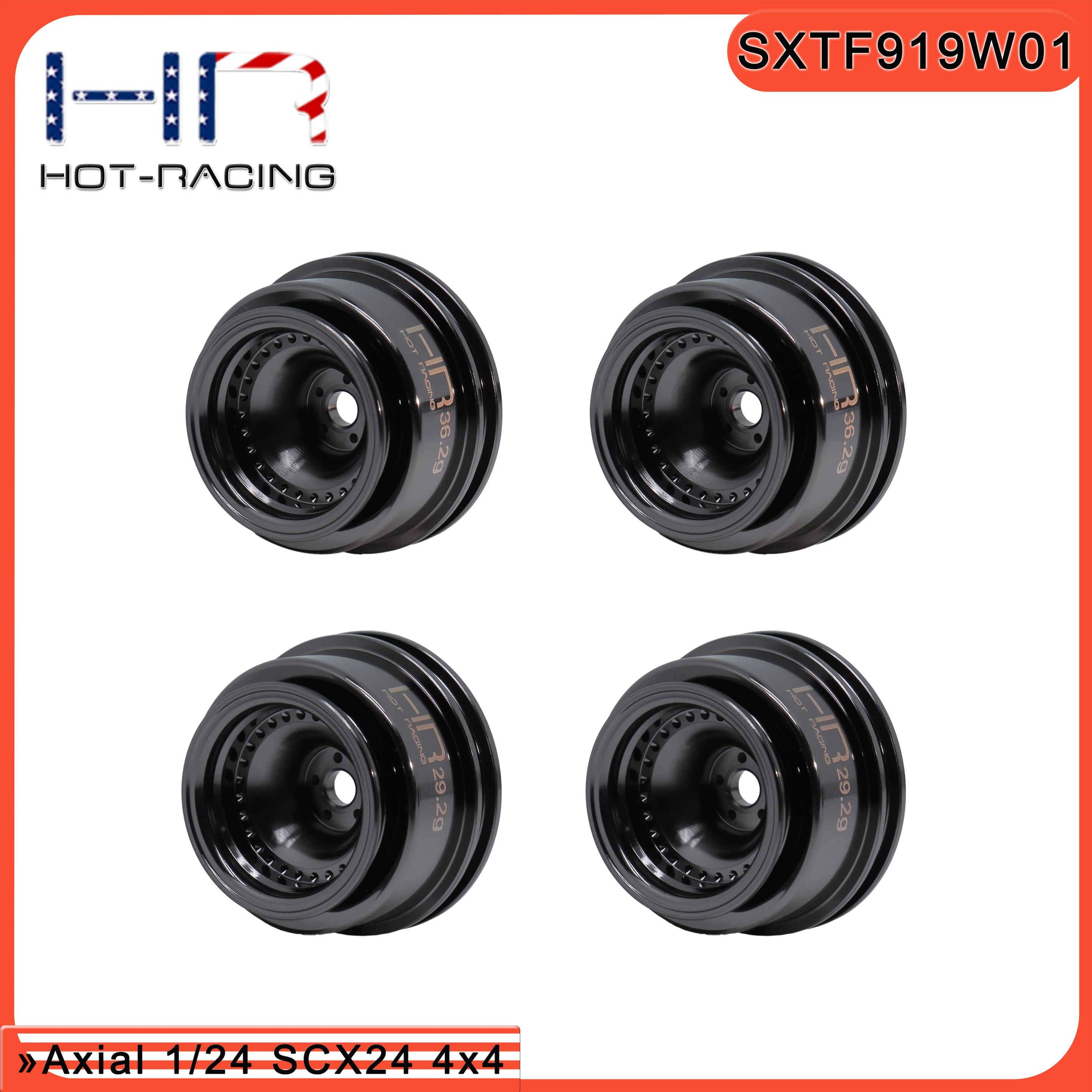 Hot Racing SXTY919W01 Chrome Brass Wheels Full Set Front 36.2g/Rear 29.2g for 1/24 Axial SCX24 with AXI-3947 Bogger Tires