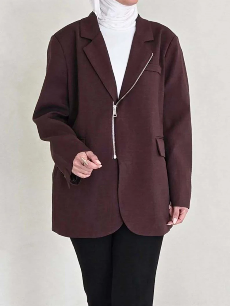 Newest Spring Summer Women's Zippered Blazer Jacket Fashion Asymmetrical Design Lightweight Office Casual Suit Coat blazer mujer