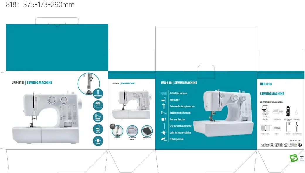 818 Mini Household Multi-Functional Sewing Machine, 45 Stitch Patterns, Double Needle, Buttonhole and Overlocking Functions