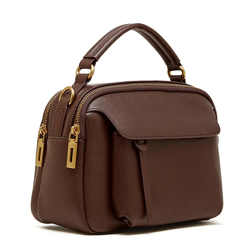 

100% Genuine Leather Boston Black for Women, 2026 New Vintage Crossbody Handheld, Сумка Женская