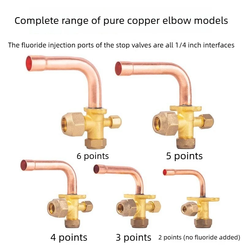 Air Conditioner Shut-off Valve (2-way/6-way) – High/Low-Pressure 3-Way Refrigeration Fitting for 1–5 HP Outdoor Units