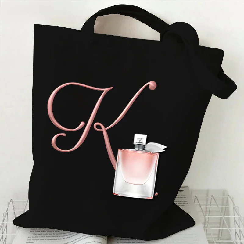 Bolsas de Lona para Mulheres, Sacolas de Lazer, Letras Eu Amo Perfume, Saco De Armazenamento De Diversos Adolescentes, 26 Alfabeto Inglês, Sacos De Compras