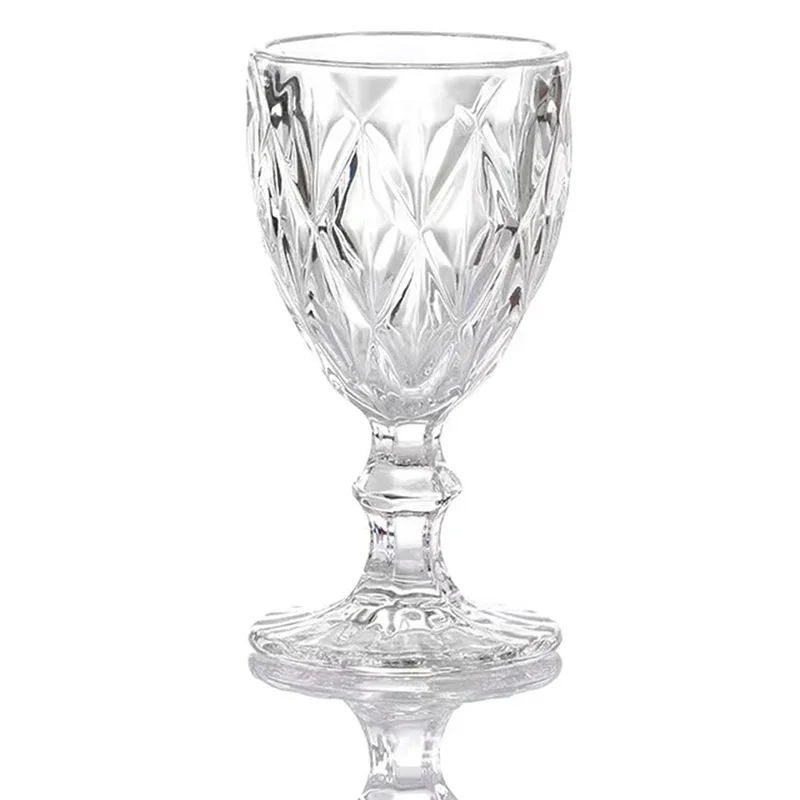 4PCS Plastic Wine Glass Cups Vintage Wine Cup 330ml Embossment Juice Drinking Cups Champagne Transparent Diamond Goblets Cups