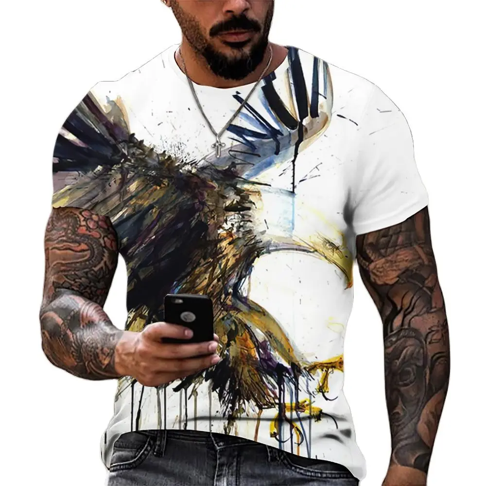 New Men T shirt Animal Print 3D Eagle Print T-shirt Summer Casual Short Sleeve Retro Harajuku Oversized Clothing Tops