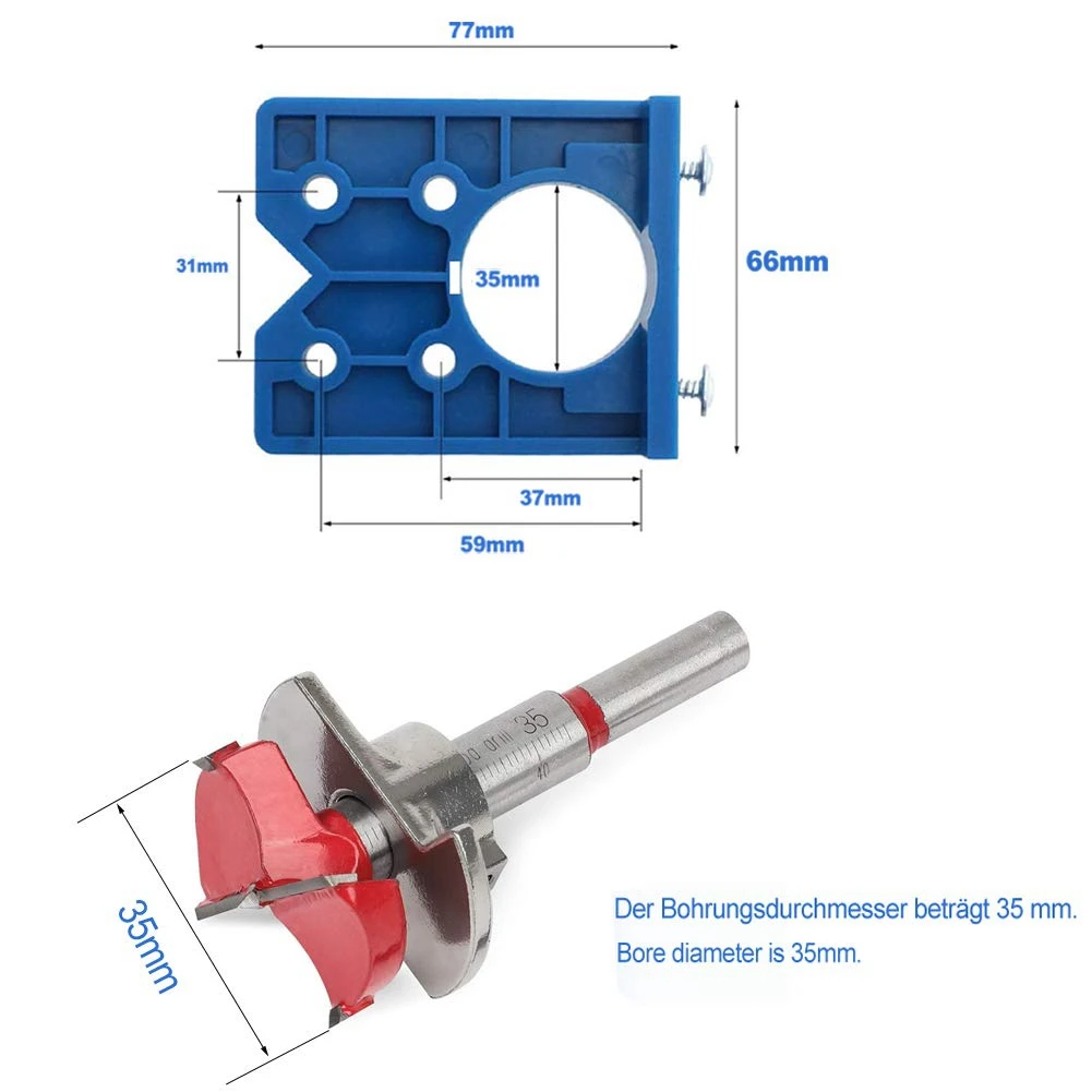 Concealed Hinge Jig Forstner Bit Sets-35mm Hinge Hole Cutter for Cabinet Hinges and Mounting Plates