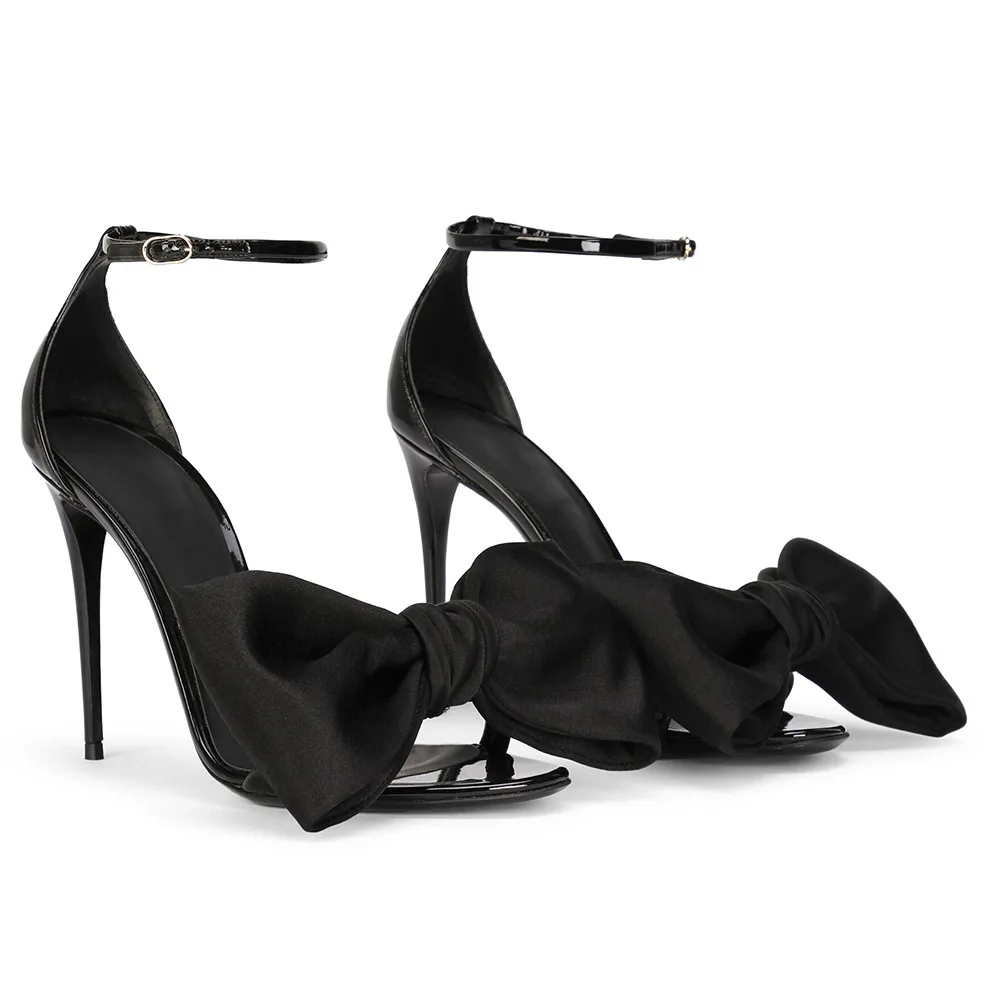 Women Luxury Butterfly Heels Sandals Women  Patent Leather High Heel Dress Wedding Sandals Ankle Strap Black Pumps