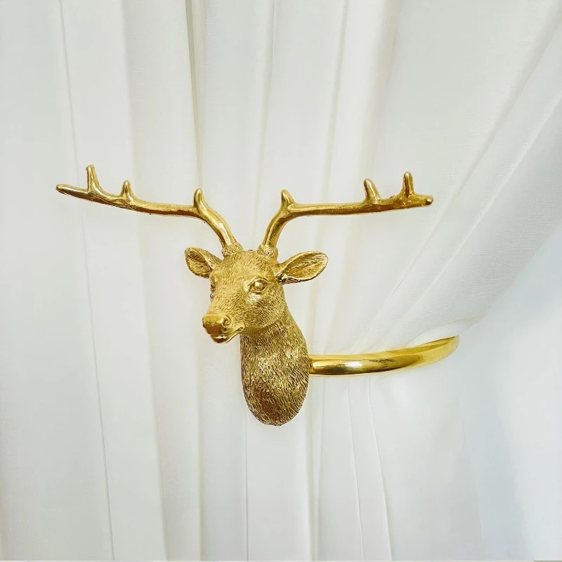 Handmade lost wax method Classical deer brass curtain hook wall strap hook light luxury living room bedroom American country