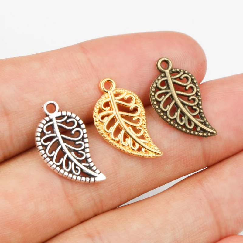 40pcs 19x10mm Antique Silver color and Bronze Gold Colors Plated Leaf Style Handmade Charms Pendant:DIY for bracelet necklace