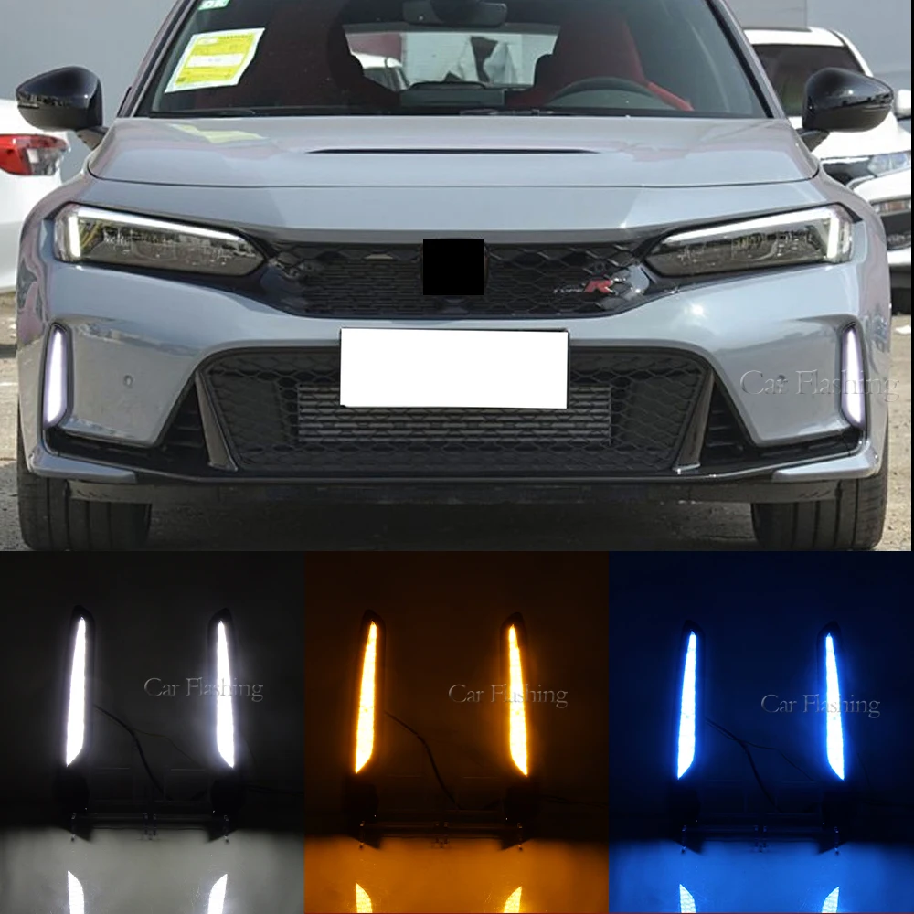 

1 pair Car LED DRL For Honda Civic Type R 2023 2024 Daytime Running Lights with turn Signal Indicator Fog lamp cover Daylights