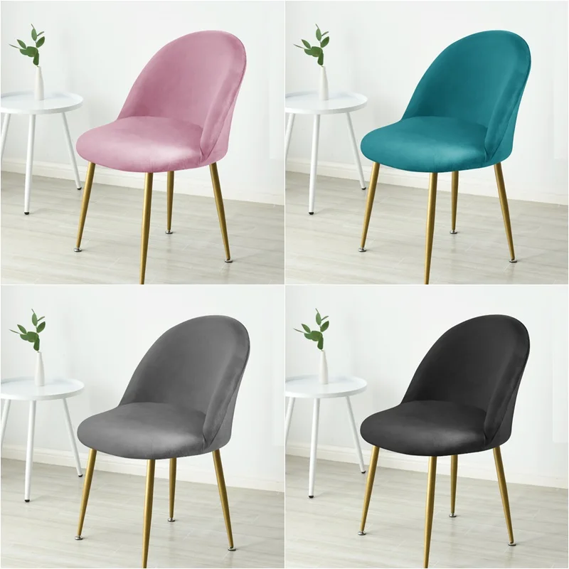 1Pc Duckbill Chair Cover Velvet Curved Back Dining Chair Covers Low Back Stretch Chair Slipcovers for Kitchen Hotel Office