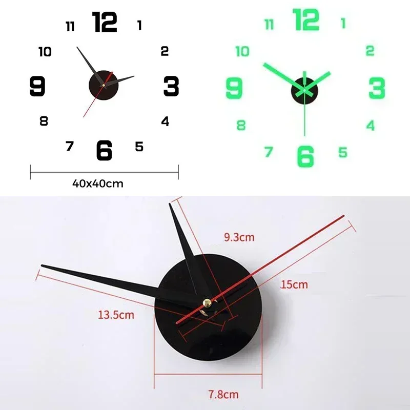 Retoo Horloge Murale 3D DIY 70-130 Cm Noire - Grande Horloge Moderne Silencieuse à Coller