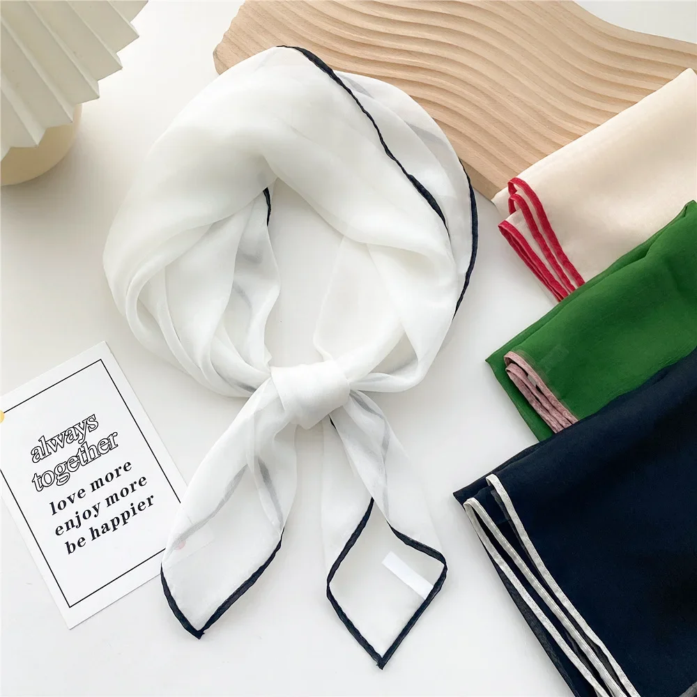 

New Trend70cm Solid Color Satin Silk Square Scarf Women Neck Hijab