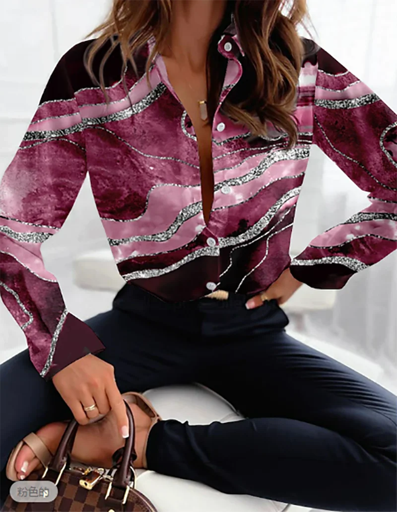 2024 new spring and autumn loose blouse ladies sexy V-neck casual flower shirt multicolor street style button down shirt