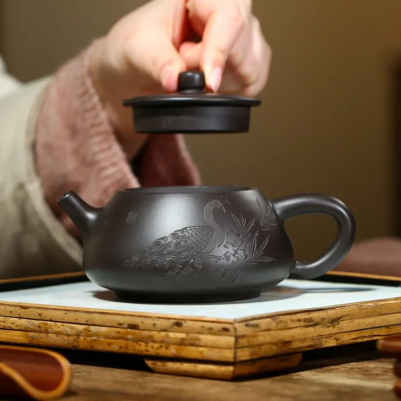 Authentic Yixing Handmade Tea Pot Purple Clay Stone Scoop Teapot Raw Ore Beauty Kettle Chinese Tea Ceremony Gift Drinkware 220ml