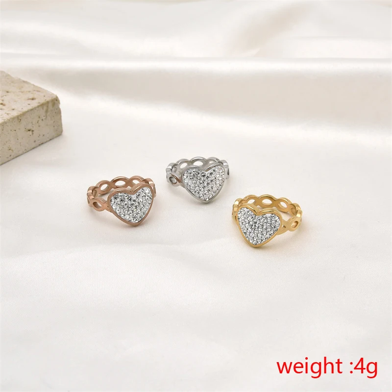 FYSARA High Quality Stainless Steel Gold Color Heart Ring with Cubic Zircon for Women Men Hollow Out Desgin Punk Styles Jewelry image 6