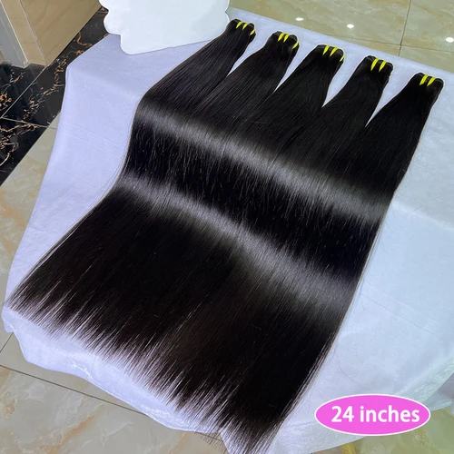 Imagen 2 del producto El cabello humano crudo sin procesar recto 100% del hueso empaqueta las extensiones de la armadura del pelo de 10-36 pulgadas # 1B Color natural para mujer