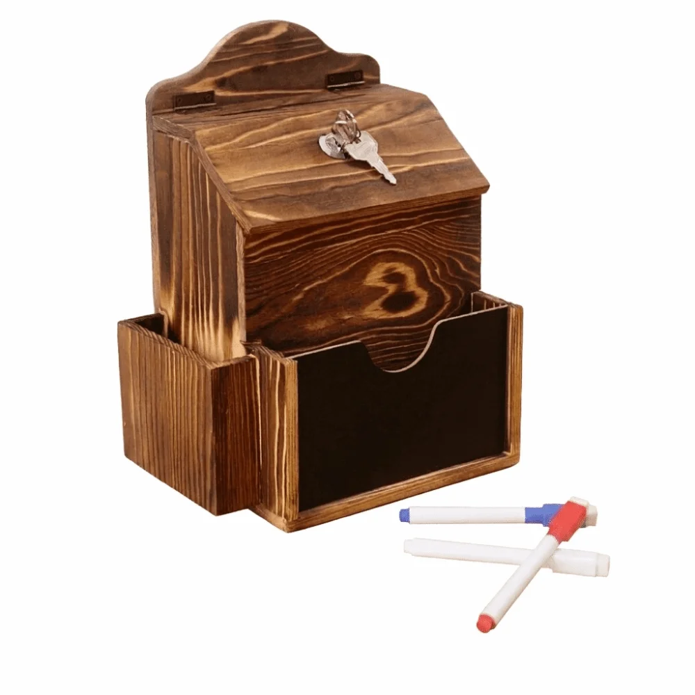 Retros Wooden Letter Box Large Storage Retro Donation Box Lockable Decorative Feedback Collection Box Retail