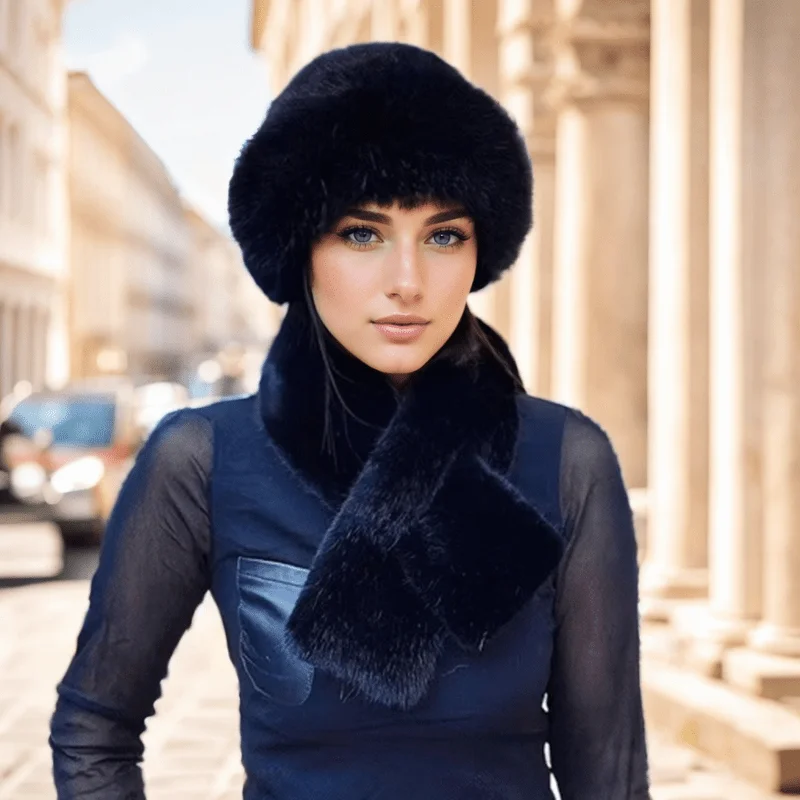 Rabbit Fur Hat and Gloves Set for Women Autumn Winter Solid Color Knitted Beanie Warm Ear Protection Ski Accessories