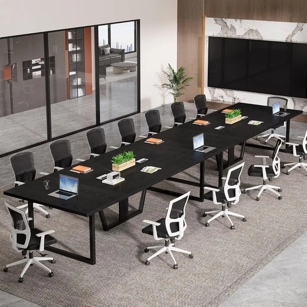 

Industrial-Style 8-10 Person Meeting Table with Dual Grommets for Office Studio Home Use(94.5in,2PCS)