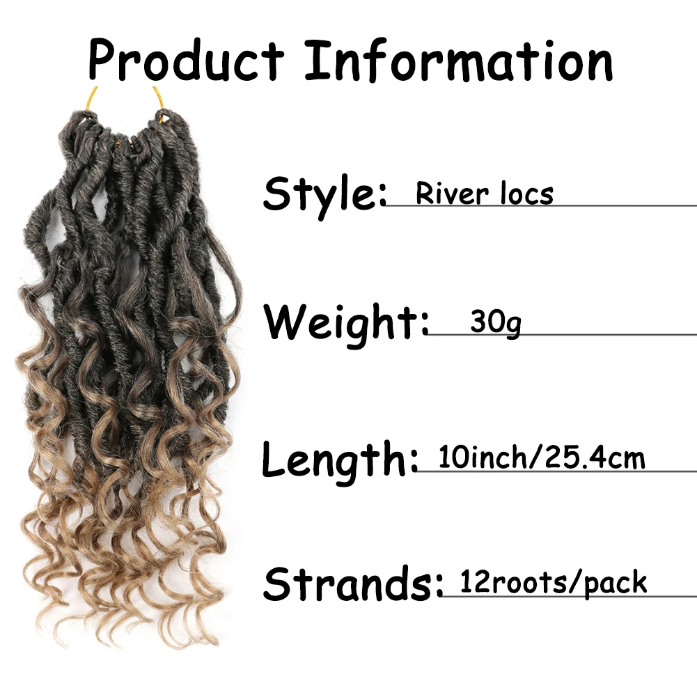 10 inch Goddess Locs Crochet Hair Faux Locs Crochet Hair for Black Women PreLooped River Locs Crochet Hair with Curly Ends Synth