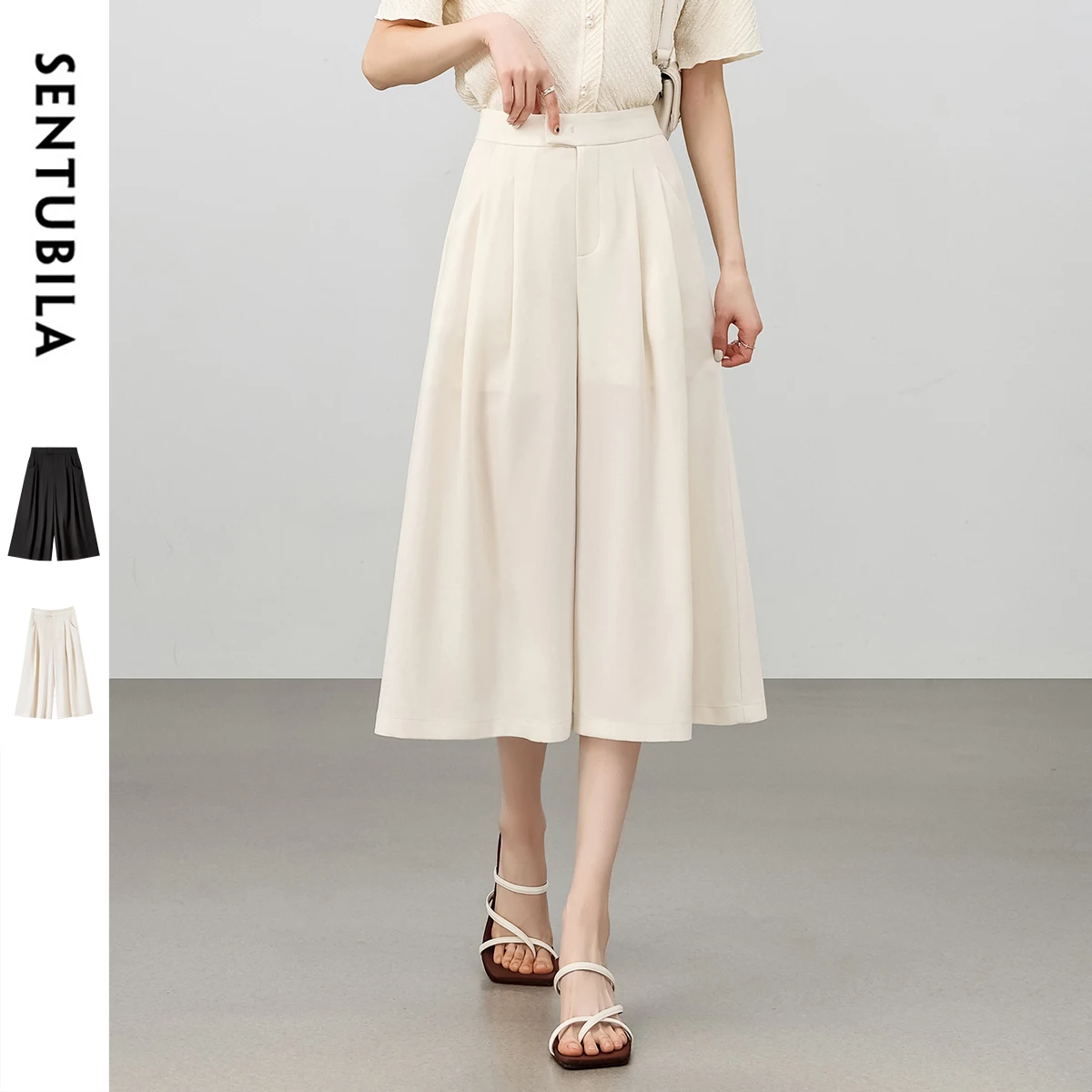 

SENTUBILA Summer Woman Skirts Pants 2025 Office Simple Loose High Waist Calf Apricot Length Pants Women's Trousers 152K57541