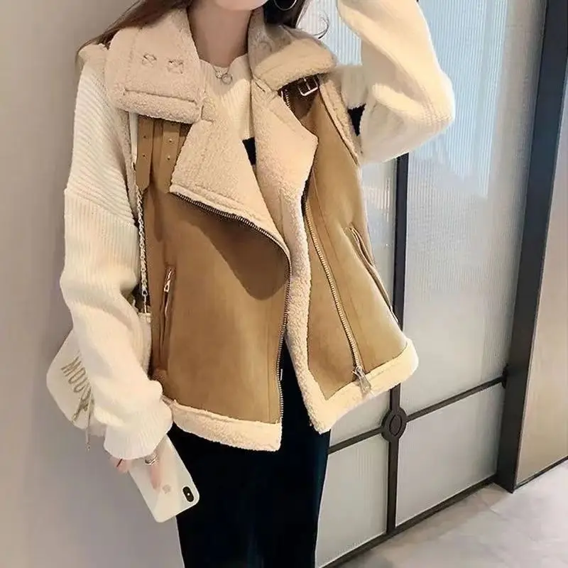 2024 Women's Autumn/Winter Fashion Long Artificial Lamb Fur Padded Warm Lapel with Folded Vest Sleeveless Jacket Casual Coat R16